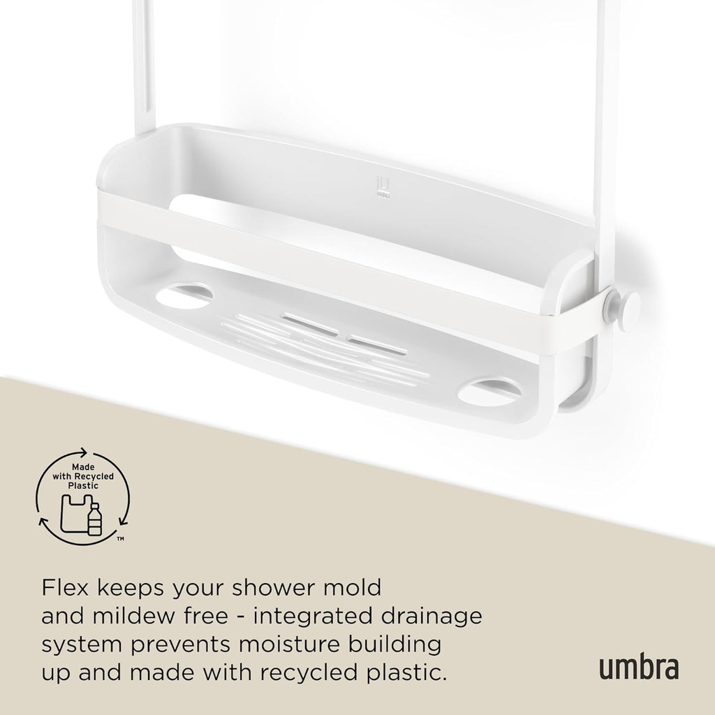 Umbra Flex Shower Caddy - 2-Tier Hanging Organizer with Bathtub Shelf | Stylish White Design