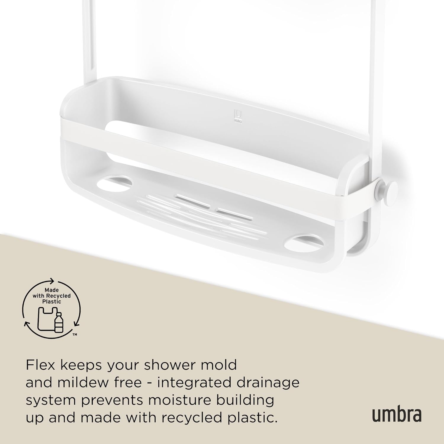 Umbra Flex Shower Caddy - 2-Tier Hanging Organizer with Bathtub Shelf | Stylish White Design