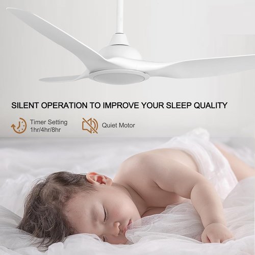 52-Inch Modern Ceiling Fan with Light - Quiet DC Motor & Remote Control | White Finish for Bedroom & Living Room