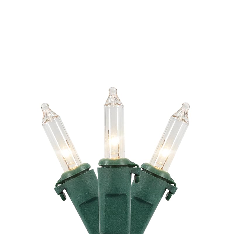 Mini Incandescent Christmas Lights - Clear, 3' Green Wire, 10 Count