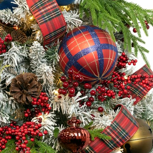 Christmas Tartan Ball Ornaments Set of 4 - Red Blue Plaid 6-Inch