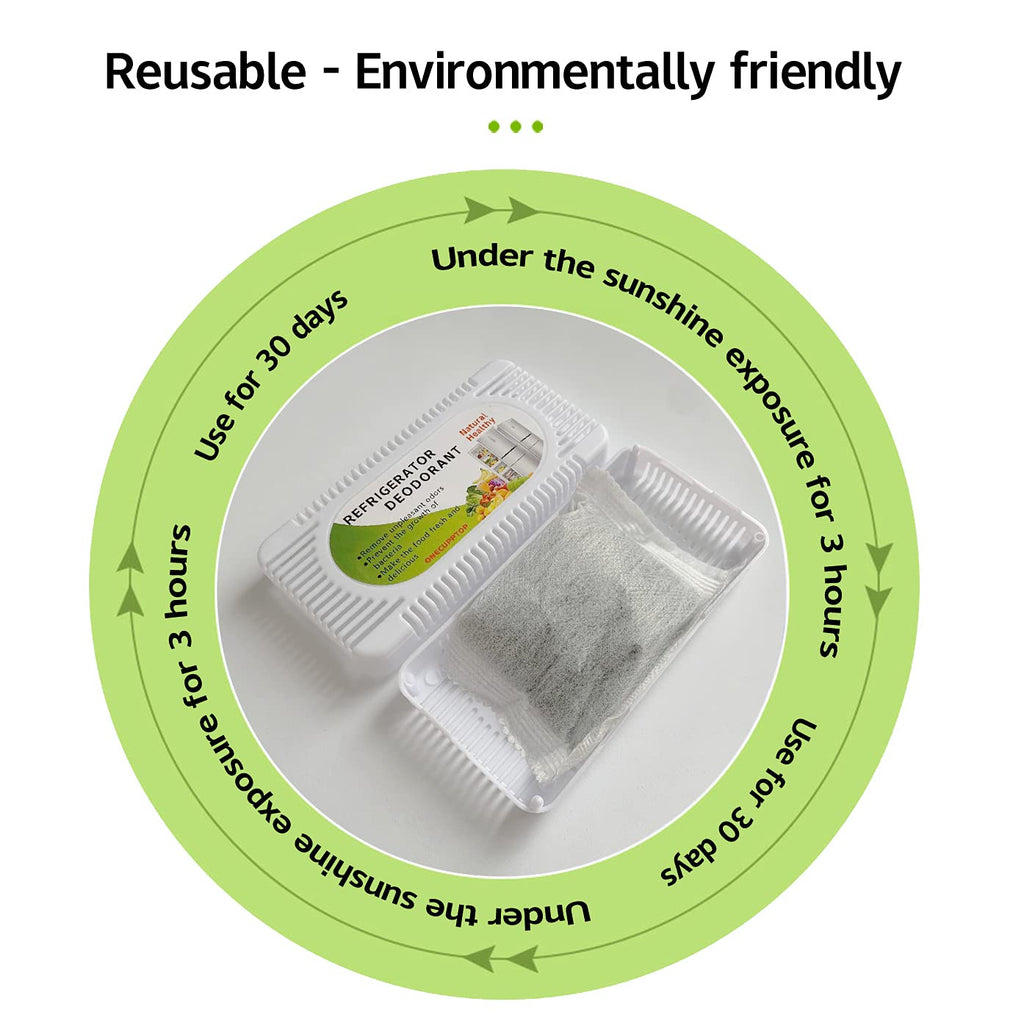 Refrigerator Deodorizer(4 pack), Fridge and Freezer Odor Eliminator, Activated Carbon Smell Remover and Moisture Absorber