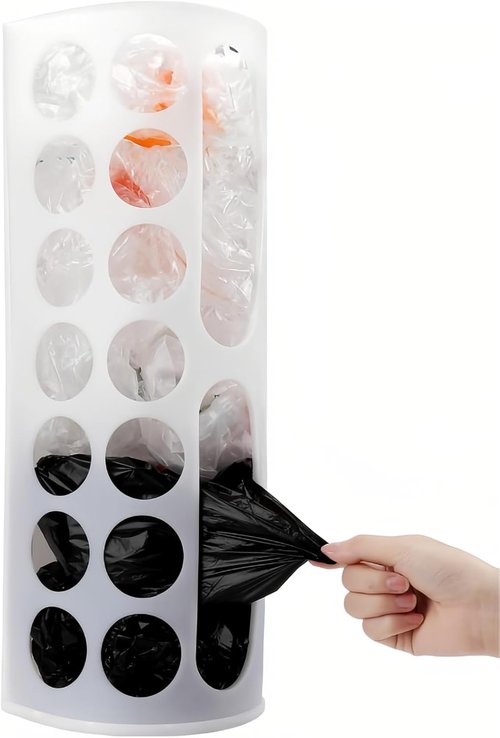 Lunies Plastic Bag Holder - Large Capacity Grocery Bag Dispenser | Wall Mount Kitchen Organizer (White)