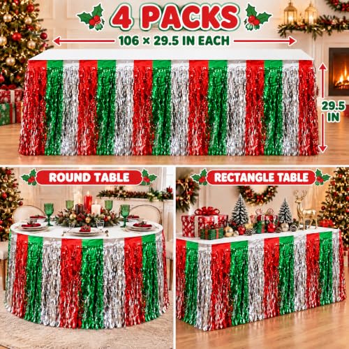 Christmas Party Decorations 4 Pack Red White Green Table Skirt - Christmas Color