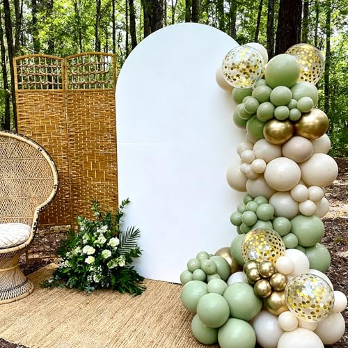 60pcs Sage Green and Gold Balloon Kit with Sand White Balloons for Party Decor - Includes Ribbons & Glue