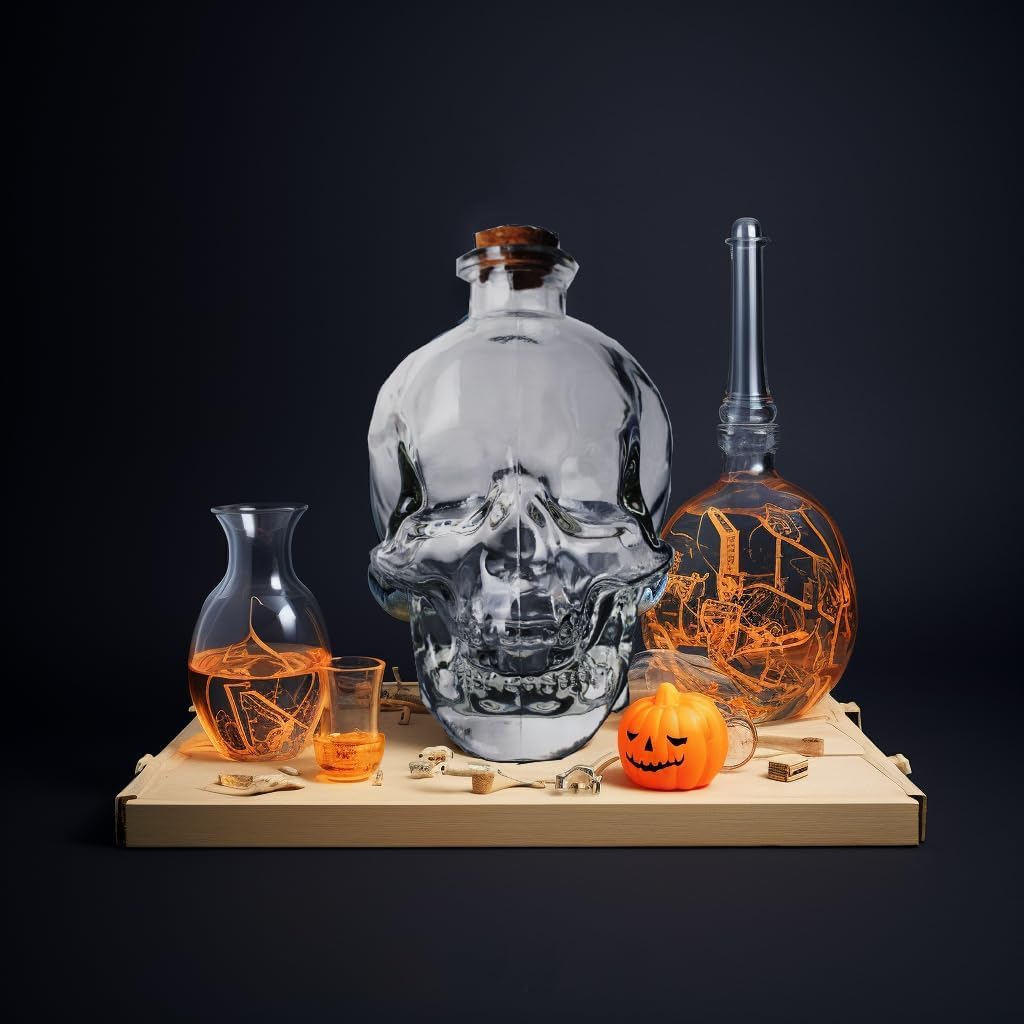 Skiennix Skull Decanter - Lead-Free Glass with Cork Stopper | Perfect Halloween Decor & Whiskey Gift (750ML)