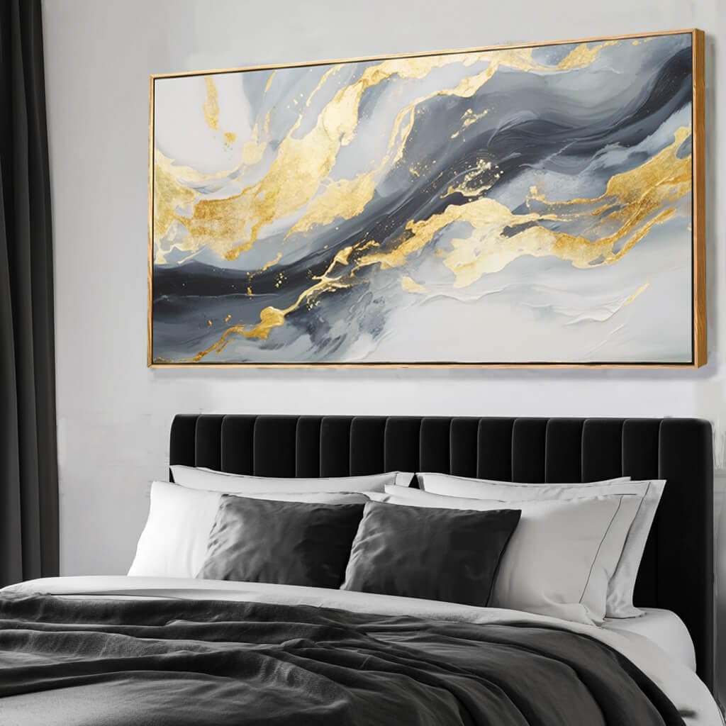 SDYA Large Abstract Canvas Wall Art - Gold & Blue Decor for Living Room, Bedroom, Office | 29x58 Inch