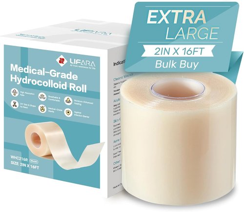 LIFARA Hydrocolloid Roll for Wound Care - Ultra Absorbent & Waterproof Bandages | 2in x 16ft, Self-Adhesive