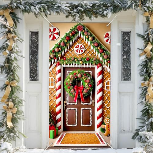 IVN Christmas Candy Arch Door Cover Decoration Banner 71 x 35 Inch - Peppermint Style