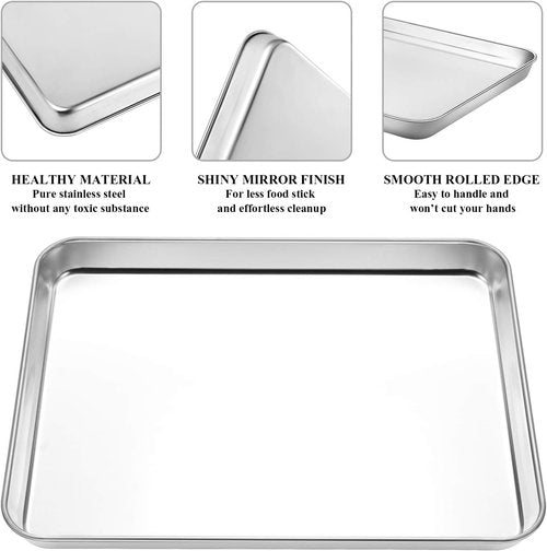 Deedro Baking Sheet Set - Stainless Steel Cookie Half Sheets with Cooling Racks | 12 x 10 Inch, Heavy Duty, Dishwasher Safe