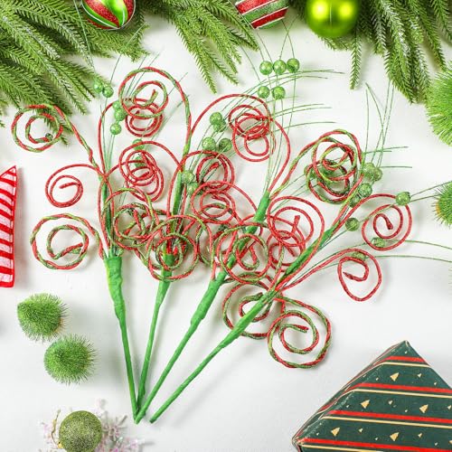 Gejoy Twisted Christmas Tree Picks & Sprays 16 Inch Holiday Decorations - Set of 9