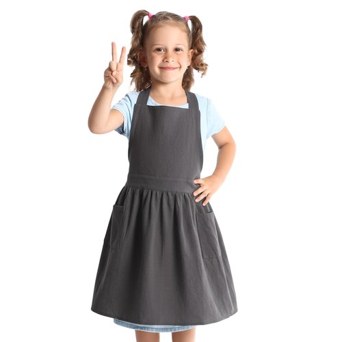 XLSXEXCL Kids Pinafore Apron, Cross Back Apron, Japanese Style Bib Aprons Home Clothes, Toddler Painting Artist Aprons with Pockets for Boys and Girls for Painting Cooking Baking Gardening (Grey)