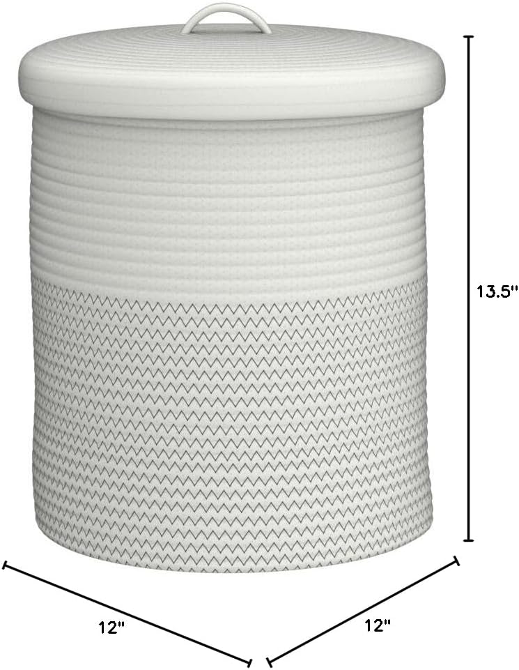 Yimi's Dream Woven Basket - Decorative Storage Solution with Lid for Kids & Toys | Medium Size (White & Black, 12D x 13.5H Inch)