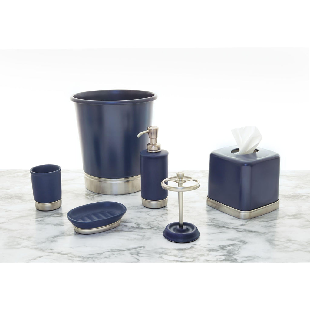iDesign Hand Soap Dispenser for Bathroom or Kitchen - Refillable Soap Pump Bottle - Navy Blue/Brushed Nickel