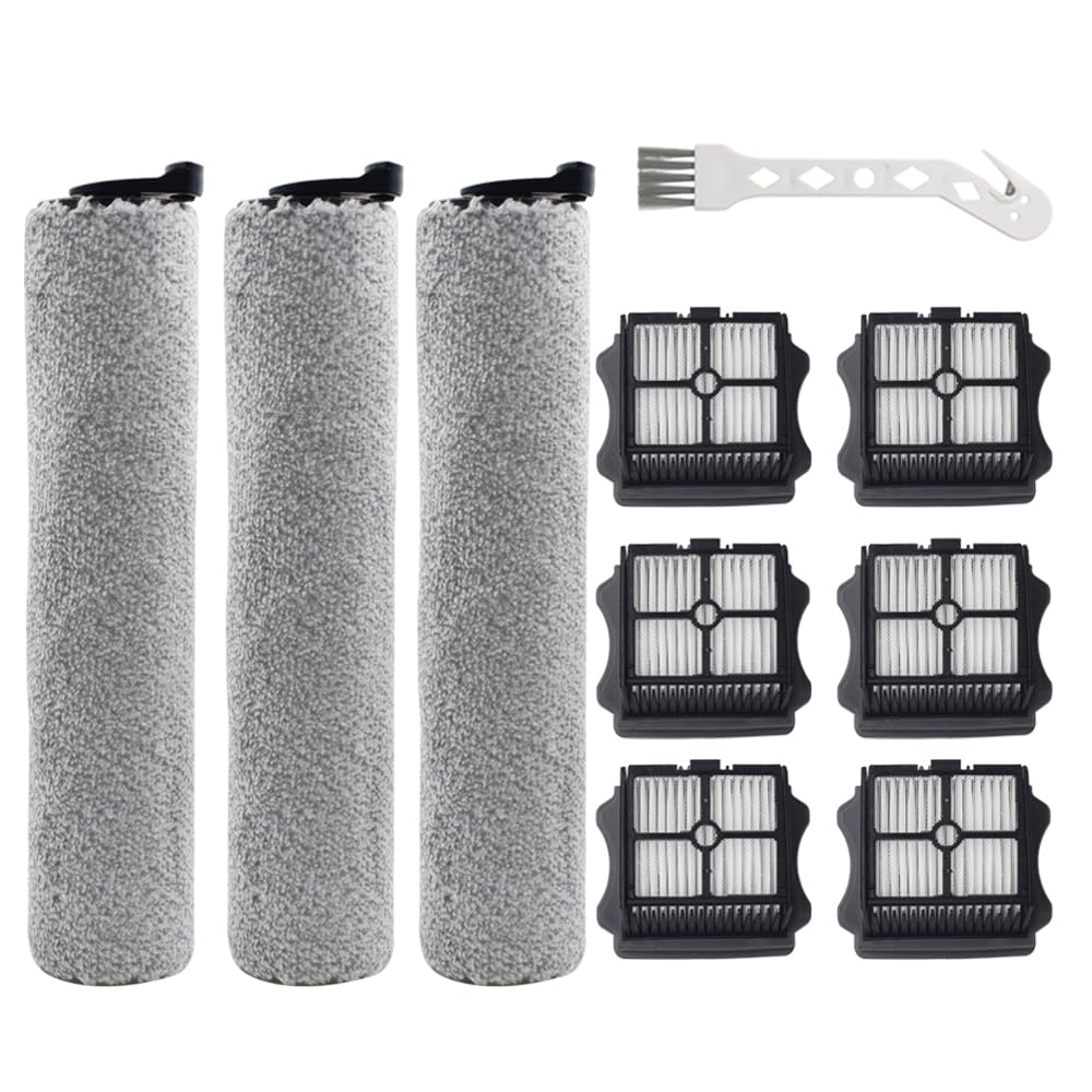 3 Pack Brush Rollers + 6 Pack Vacuum Filters Replacement for Tineco iFloor 3 and Floor ONE S3 Wet Dry Vacuum Cleaners