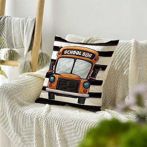 AVOIN Colorlife Back to School Bus Throw Pillow Cover, 18x18 Inch