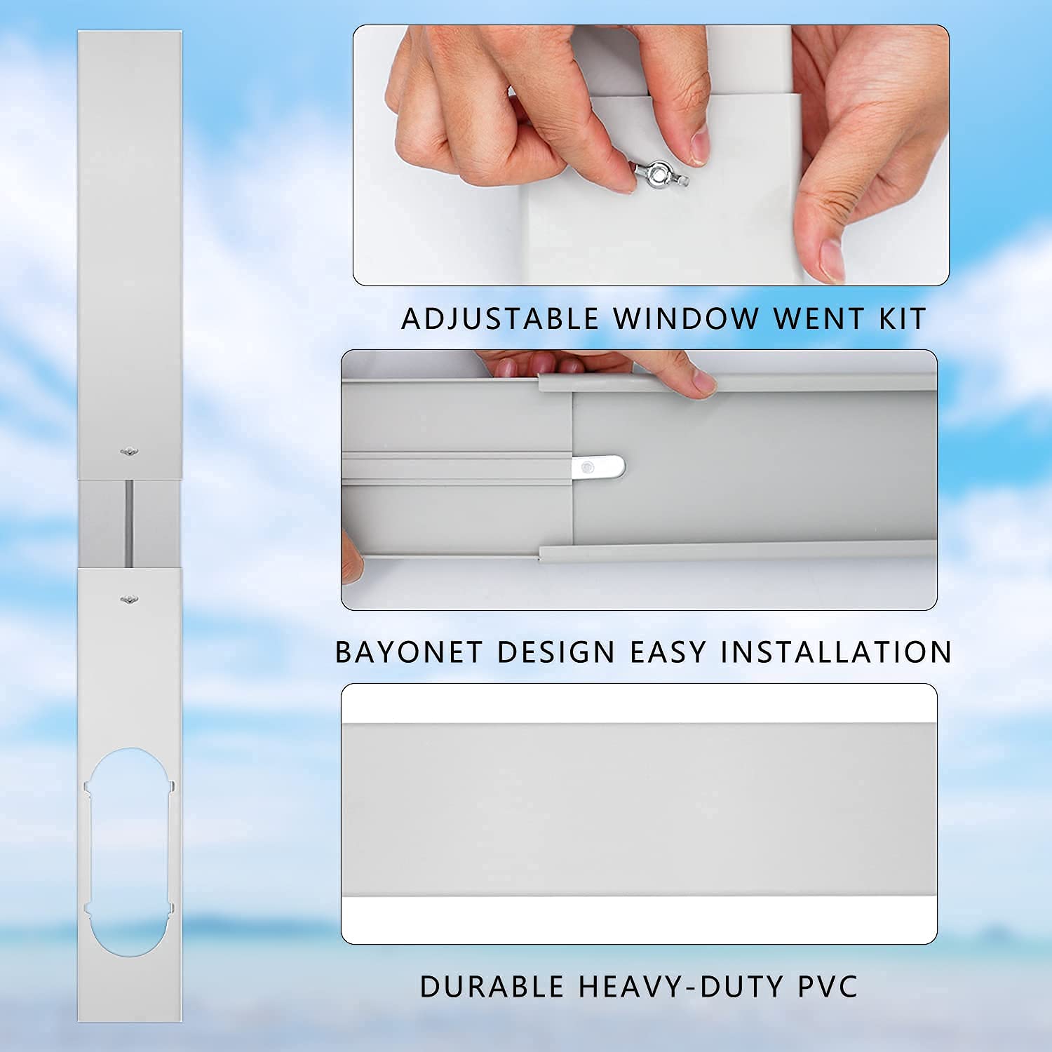 LEZIFU Portable Air Conditioner Kit with Hose, Adjustable Window Seal with 5.9 Inch Diameter 59" Length Hose for Vertical/Horizontal Window