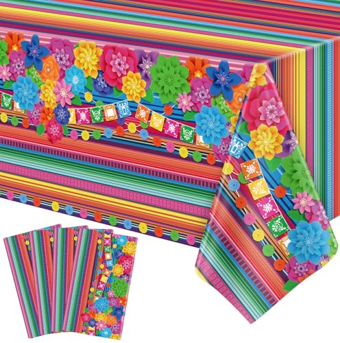 4 Pcs Mexican Fiesta Tablecloths - 51x86 Inch Waterproof Party Table Covers