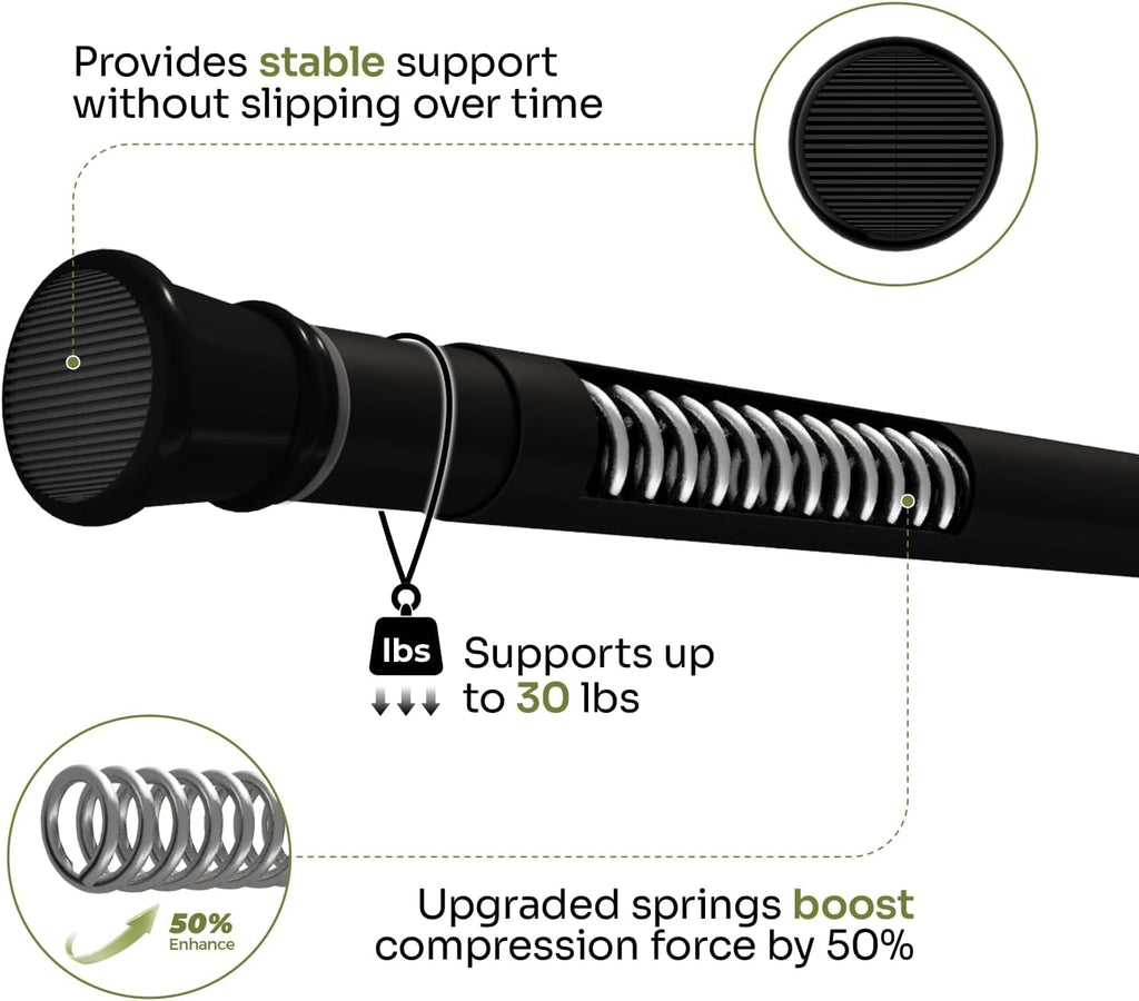 Bamworld Adjustable Indoor Plant Hanger - No-Drill Spring Tension Rods 27''-51'' | Black Expandable Holder