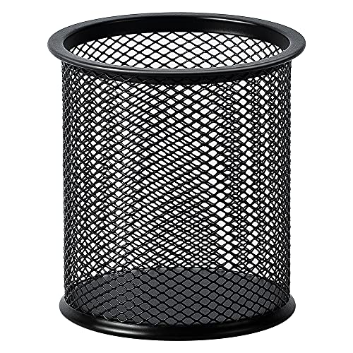 Wire Mesh Pen Holder - Office Desk Organizer for Stationery & Supplies, Black, 3.7 x 3.3 Inches