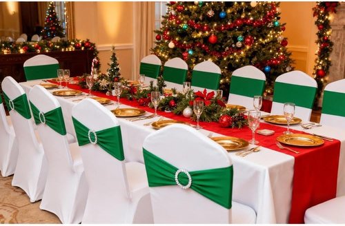 Emerald Green Chair Sashes - 100 Pack Dark Green Spandex Chair Bands for Christmas Party Decor