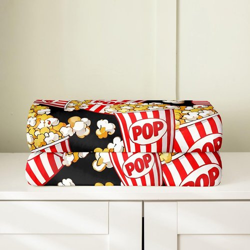 Feelyou Popcorn Flannel Fleece Throw Blanket Kids,Cinema Poster Design Fuzzy Blanket for Bed Sofa Couch,Old Fashion Home Decor Bed Blanket Breathable Plush Blanket Room Decor Baby 30"x40"