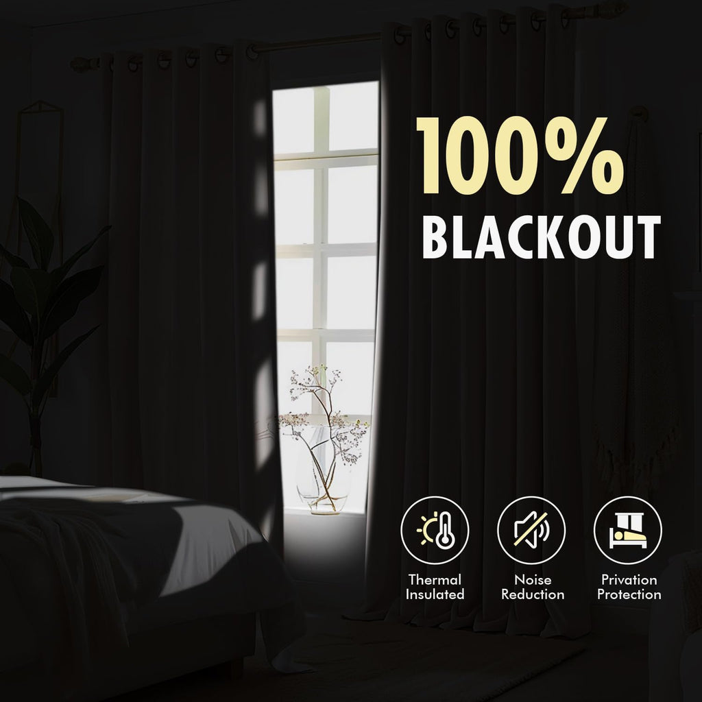 MIULEE 100% Blackout Linen Curtains - Natural Pinch Pleated Design, 84 Inches Long, 2 Panels for Bedroom & Living Room