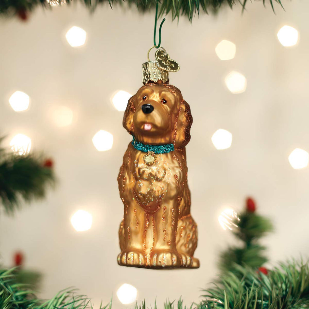 Old World Christmas Irish Doodle Glass Blown Ornament for Christmas Tree, Handcrafted Holiday Decoration, Dog Collection