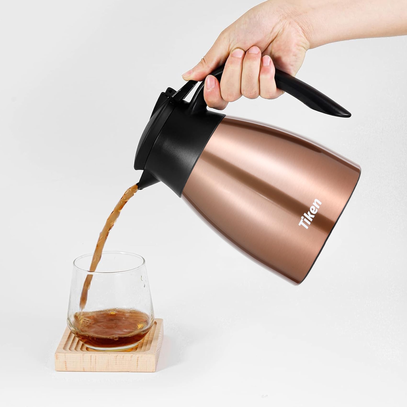 Tiken 34 Oz Thermal Coffee Carafe, Stainless Steel Insulated Vacuum Coffee Carafes For Keeping Hot, 1 Liter Beverage Dispenser (Copper)