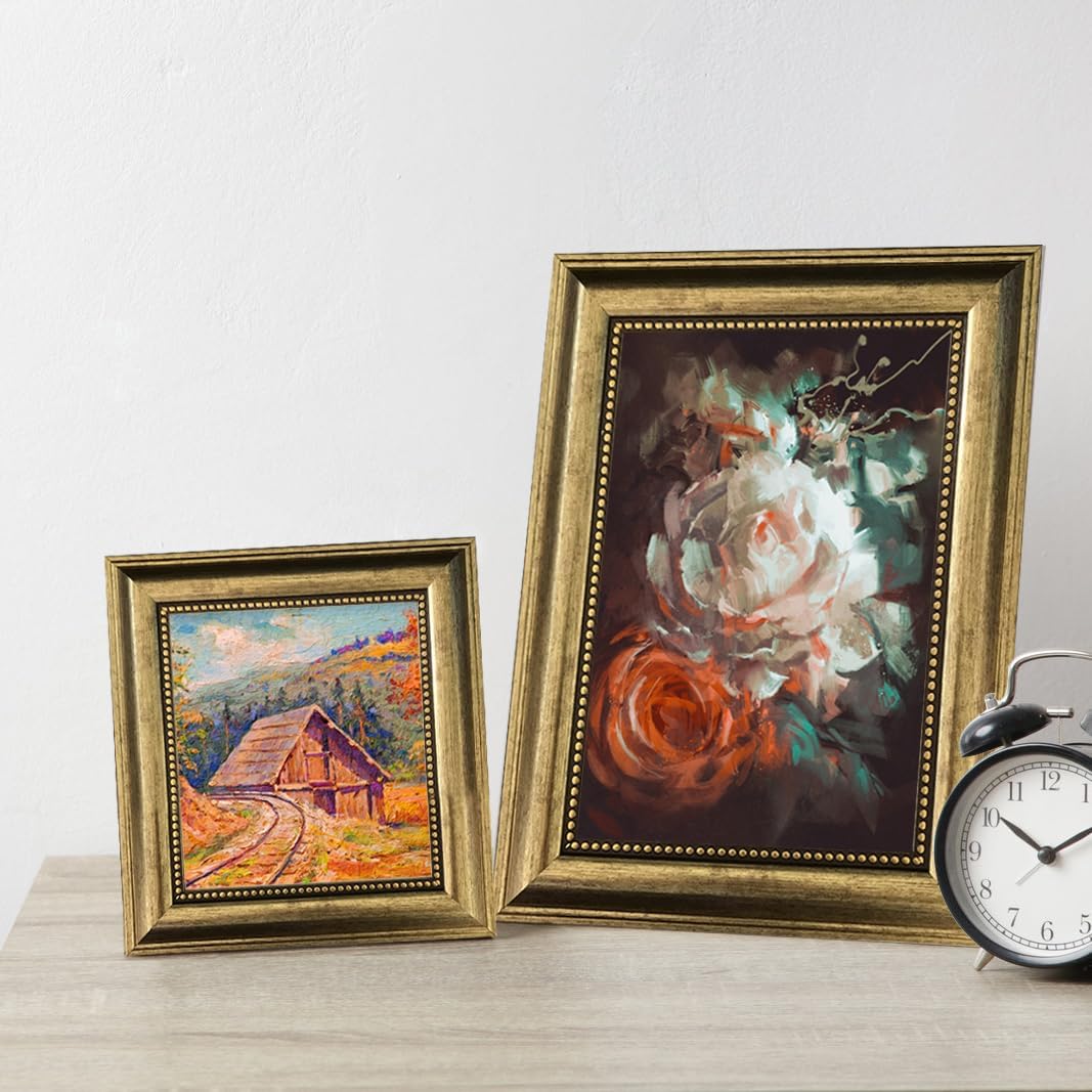 Regine Switzerland 4x6 Picture Frame - Ornate Vintage Design with Real Glass | Gold Set of 4 for Wall or Tabletop Display