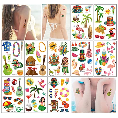 Temporary Tattoos for Kids and Adults - 87Pcs Hawaii Cartoon Waterproof