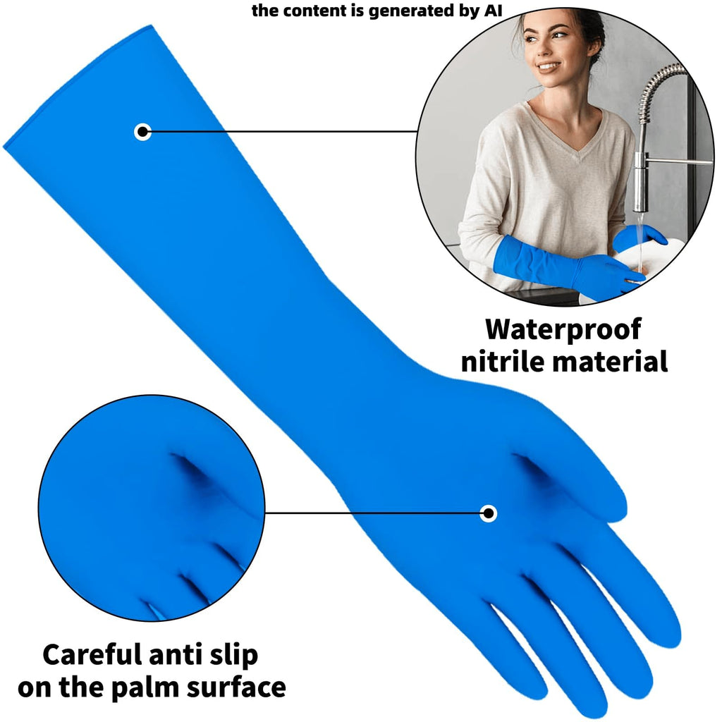 JINGLIKANG 16inch Nitrile Disposable Gloves Long Sleeves Blue 6mil Durable Waterproof 20PCS Clean Dishwashing White Medium Size (20, Blue, M)
