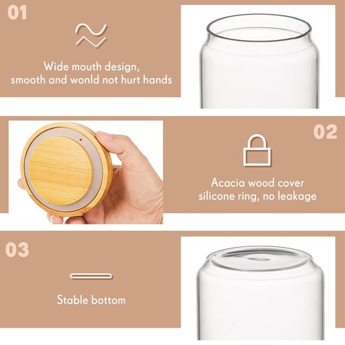 Irenare 16 Pack Glass Containers Canister Set, 17 oz Food Storage Spice Jars with Airtight Lids, Clear Kitchen Containers for Coffee Sugar Tea Beans Nuts Candy Pantry Organization (Bamboo)