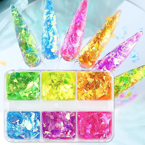 Vezocim 6-Grid Holographic Irregular Nail Art Glitter Set