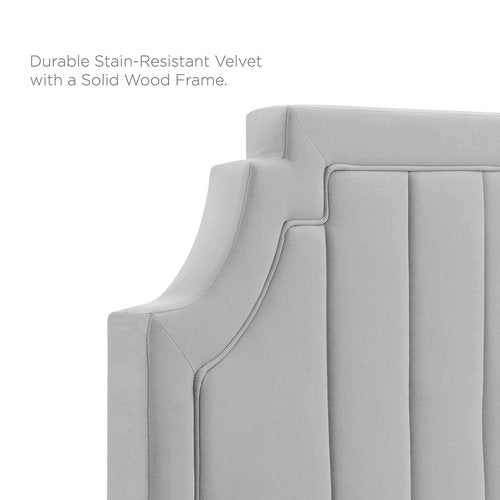 Modway Alyona Channel Tufted Performance Velvet Twin Headboard in Light Gray