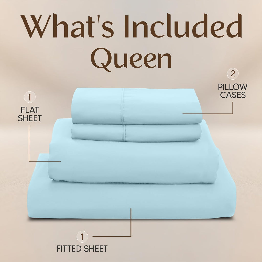 Utopia Bedding Queen Size Sheet Set - Soft, Breathable Microfiber, 4-Piece in Ice Blue | Oeko-Tex Certified