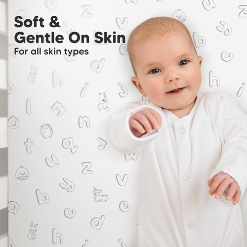 KeaBabies Organic Crib Sheets - 2-Pack Fitted Jersey Cotton for Baby Beds | Soft & Cute Prints (ABC Land Sky)