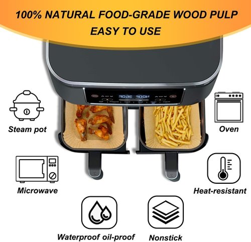 BYKITCHEN Air Fryer Liners - Set of 120 Rectangle Disposable Liners for Ninja Dual Air Fryers | Compatible with DZ201/DZ401/DZ550/SL401 & Instant Vortex