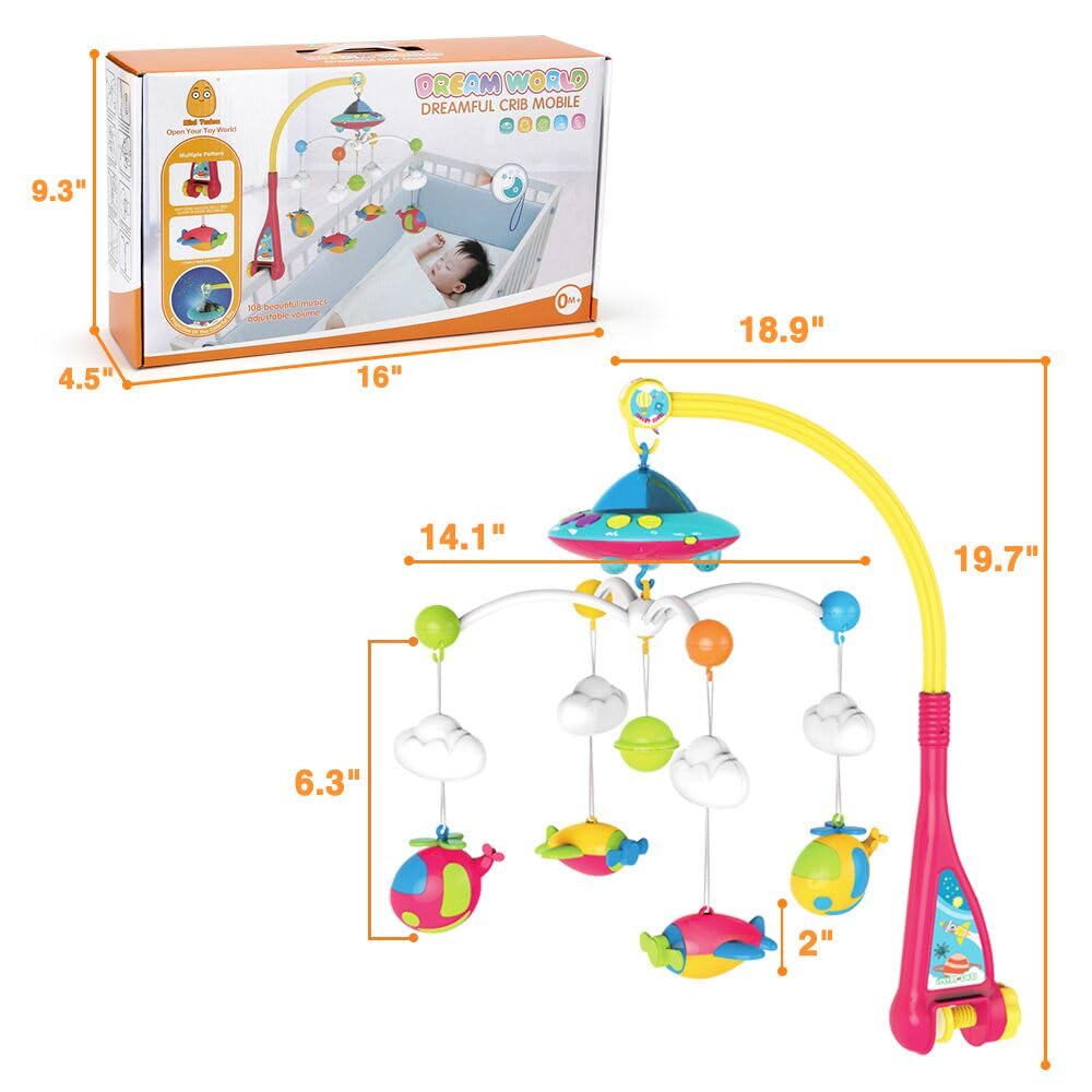 Mini Tudou Musical Baby Crib Mobile - Lights, Music & Star Projector | Remote Control with 108 Melodies