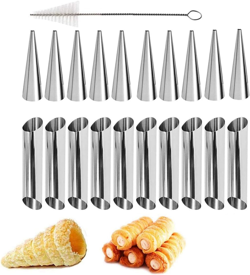 Skiennix Cream Horn Molds - 21 Pcs Stainless Steel Cannoli Form Tubes for Perfect Pastry Rolls