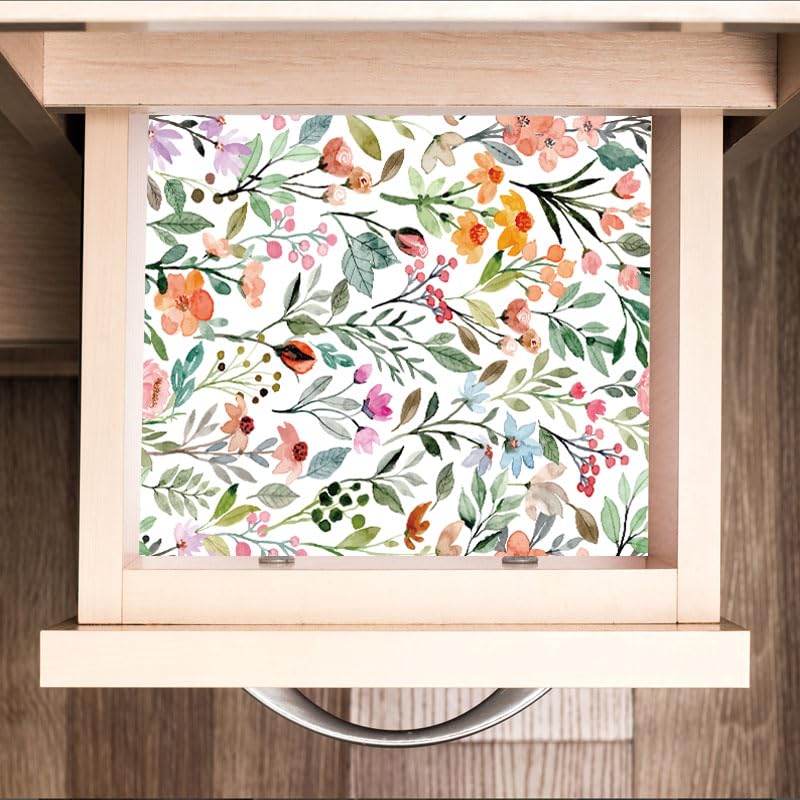 GaliGali Watercolor Floral Shelf Liner, Peel & Stick Removable 17.3"x118"