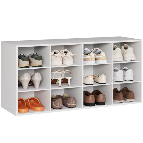 Aenuert 12-Cubby Shoe Rack, 3-Tier Wood Shoe Organizer, Multifunctional Shoe Organizer Bench for Entryway, Mudroom, Hallway, Closet,36.22 * 11.81 * 17.72 Inch,White