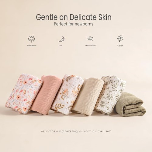 LuluMoon Muslin Swaddle Blankets - Soft Floral Print Receiving Blankets for Newborn Girls | Pink Flower Design