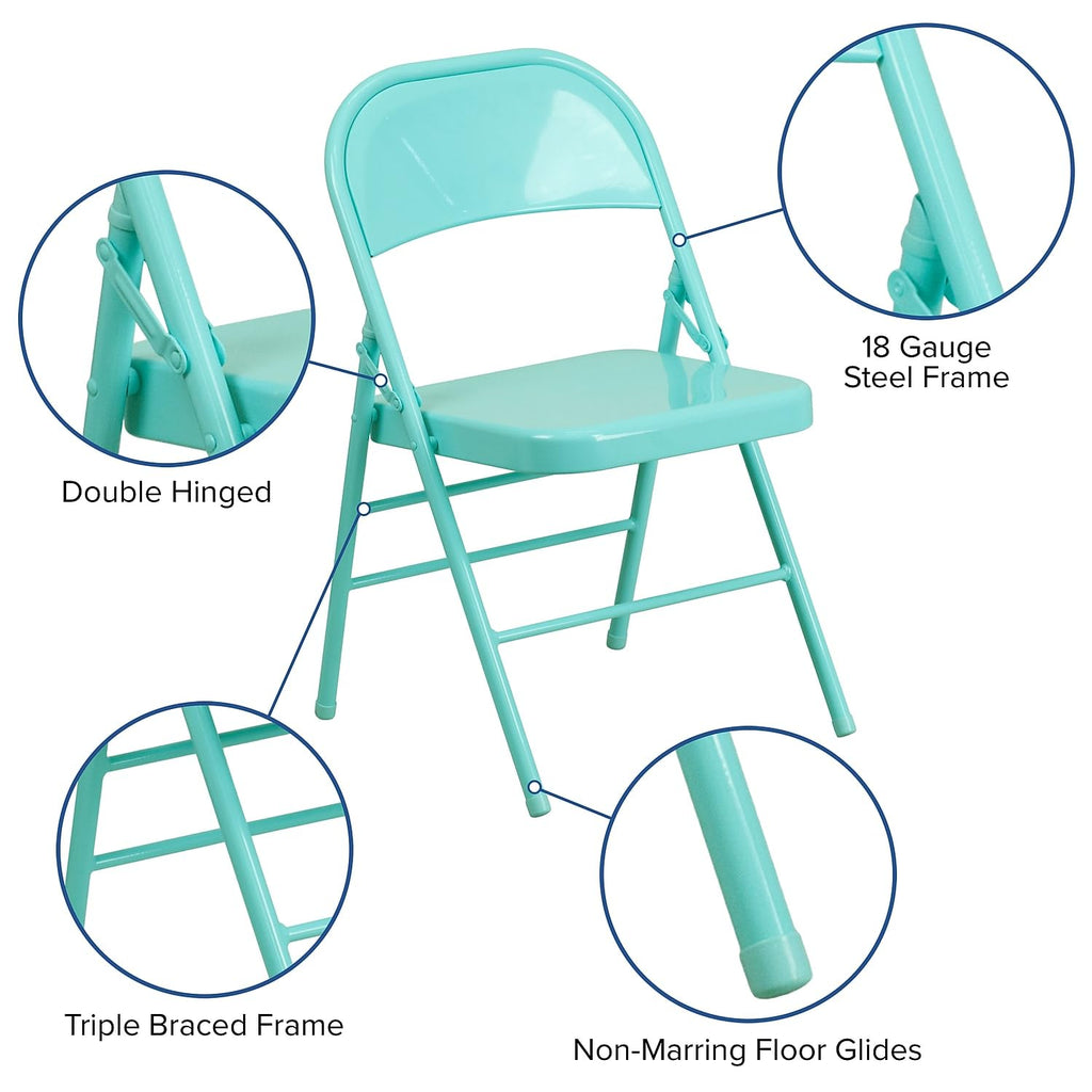 Flash Furniture 2 Pack HERCULES COLORBURST Series Tantalizing Teal Triple Braced & Double Hinged Metal Folding Chair