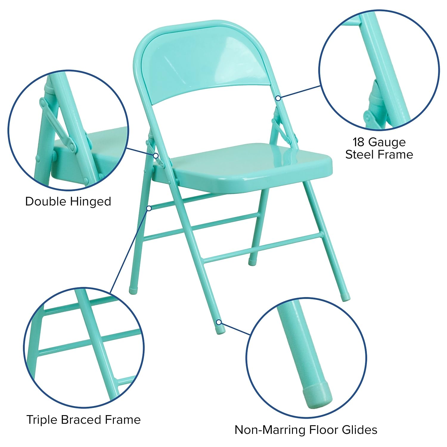 Flash Furniture 2 Pack HERCULES COLORBURST Series Tantalizing Teal Triple Braced & Double Hinged Metal Folding Chair