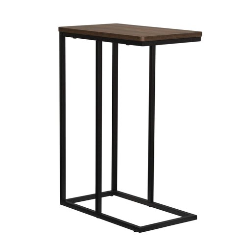 Household Essentials Jamestown C-Shaped for Accessiblity Side End Table Mid Century Walnut Wood Grain and Black Metal