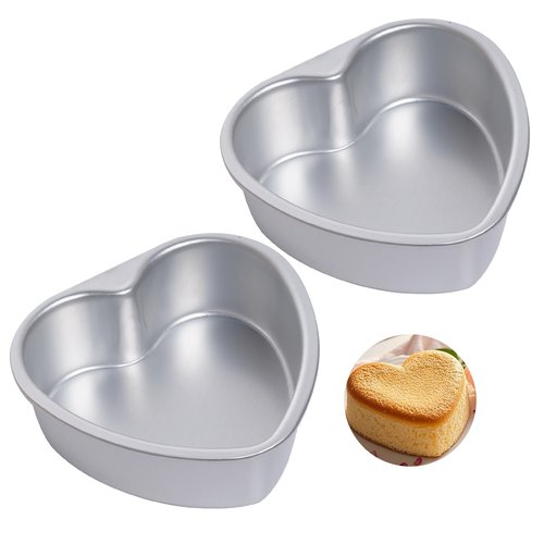 Haakong 2Pcs 6 Inch Heart Shape Cake Pan Baking Mold Aluminum Wedding for Valentine's Day Birthday Party (2, 6 inch)