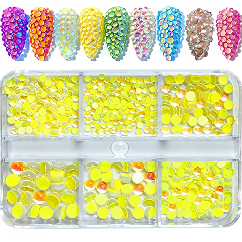 NAISKA 540Pcs 3D Glass Nail Rhinestones Set - Aurora Flatback Crystals for DIY Crafts and Nail Art