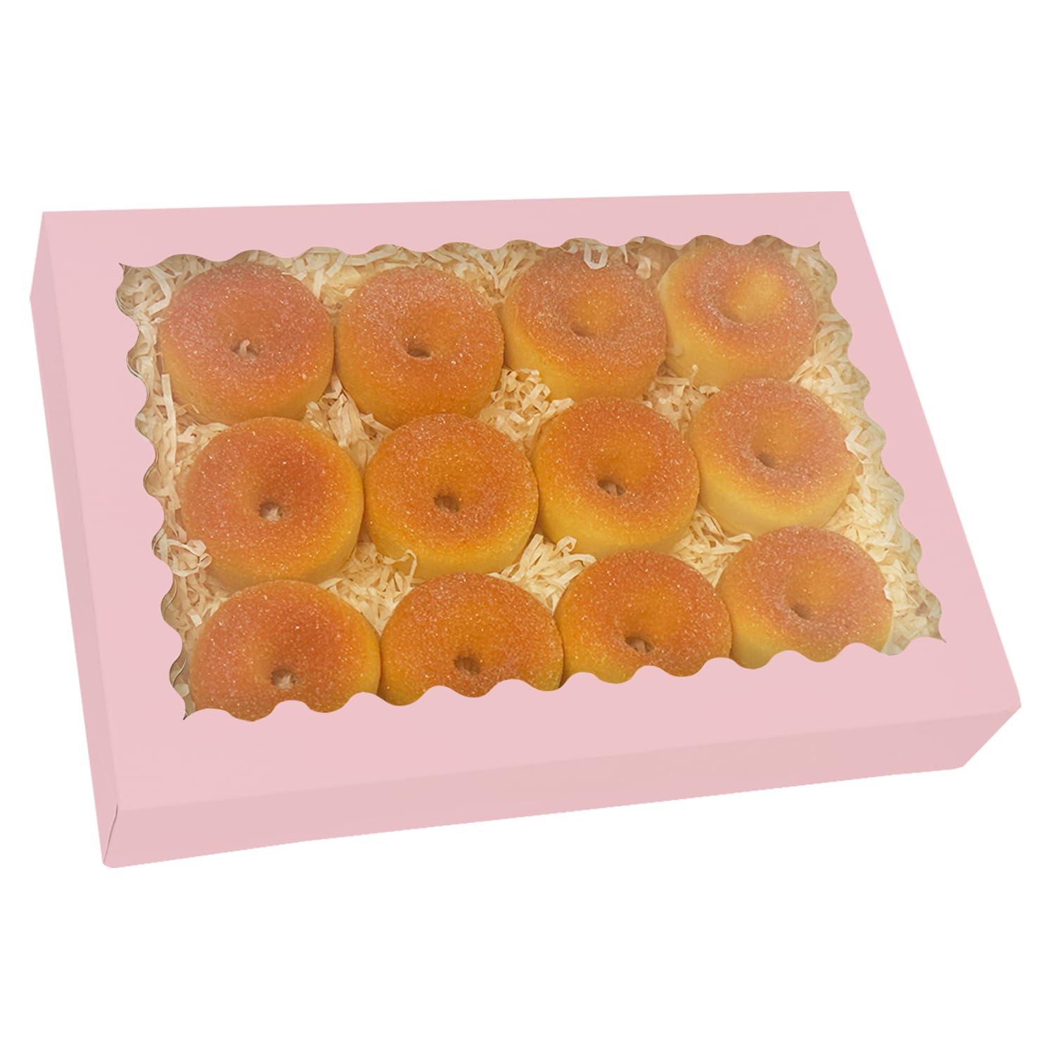 qiqee Auto-pop Up Pink Cookie Box with Window 16x10.5x2.5 Inch 24Pcs Bakery Pastry Macaron Bakery Box for Packaging