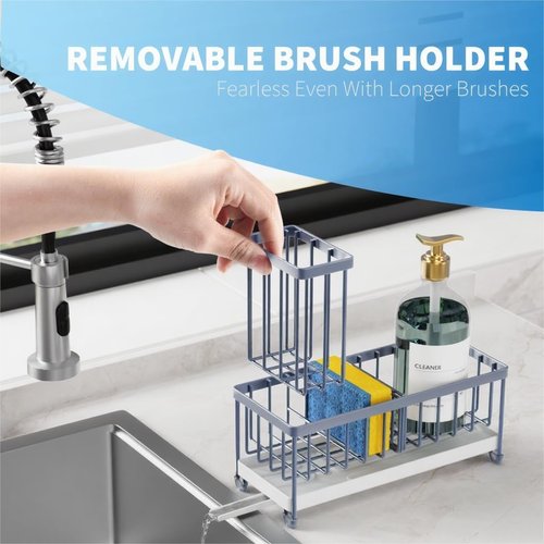Cisily Sponge Holder - Rustproof 304 Stainless Steel Kitchen Sink Caddy Organizer | Gray Blue, 9.25”